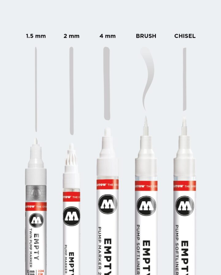 Detailaufnahme von Empty Marker Spitzen inklusive Strichstärken